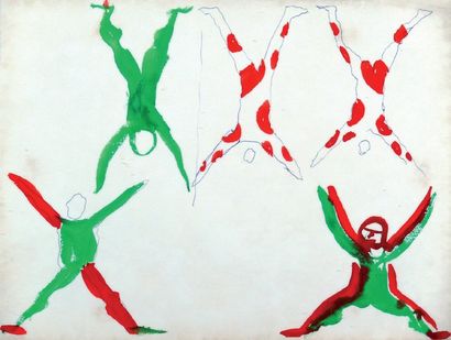 null 5 costumes rouge et vert Bic et gouache 29,2 x 39 cm