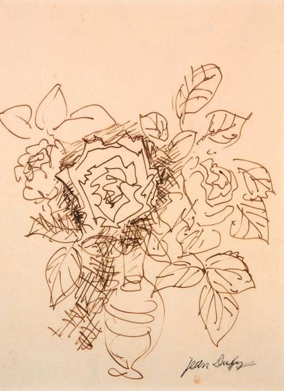 Jean DUFY 1888-1964 Bouquet de fleurs Encre sur papier porte en bas à droite le cachet...