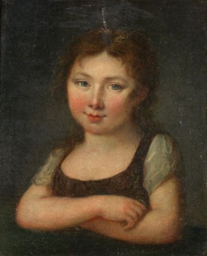 ECOLE FRANÇAISE DE LA FIN DU XVIIIe SIÈCLE Portrait de jeune fille aux bras croisés...