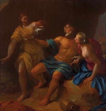 ECOLE ITALIENNE DU XVIIIe SIÈCLE Loth et ses filles Huile sur toile 72 x 73 cm