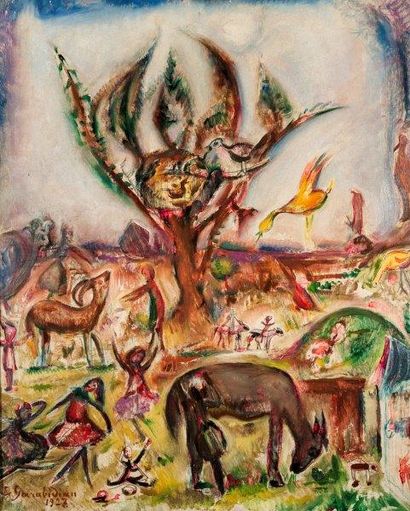 *GARABEDIAN Diran (1882-1963) 

Personnages et animaux, 1927

Huile sur panneau,...