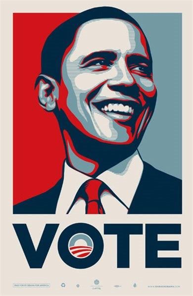 PRINT OBEY 
Vote Obama, 2008
Sérigraphie en couleurs sur papier, signé et numéroté...