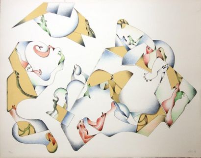 Jan VOSS ( Allemnad né en 1936) 
Sans titre, 1974
Lithographie en couleurs sur papier...