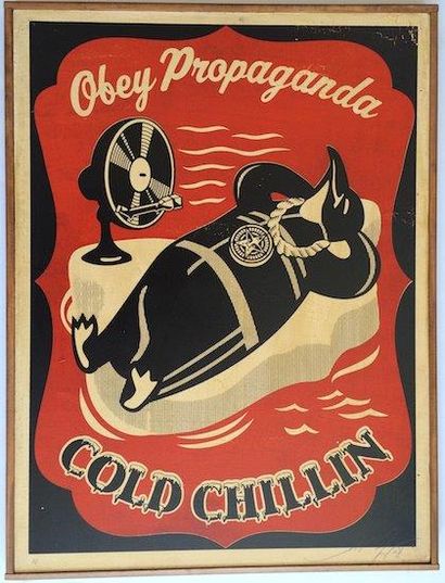 SHEPARD FAIREY (Américain, né en 1970) 
Cold Chillin, 2008
Sérigraphie sur bois numéroté...