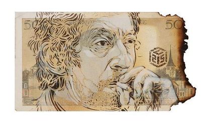 C215 (Français, né en 1973) 
Gainsbourg
Pochoir sur billet de 500 Francs numéroté...
