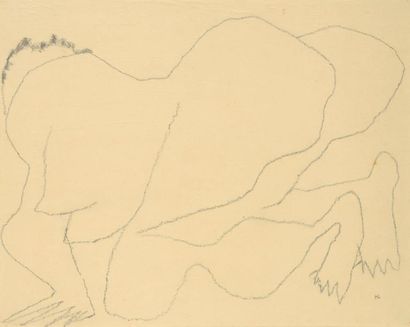 Henri Laurens (1885-1954) NU ACCROUPI Dessin au crayon monogrammé en bas à droite...