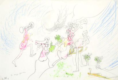 ROBERTO MATTA (1911-2002) SANS TITRE 
Crayons de couleur sur papier signé et 
dédicacé...