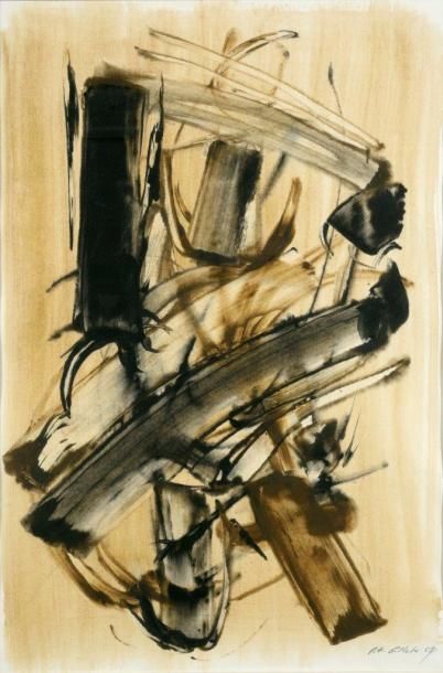 Alonso Angel encre sur papier signée datée 1957 art abstrait abstraction Espagne 