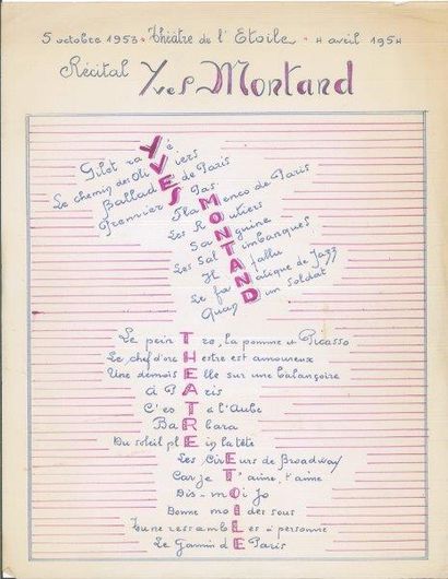 null Yves Montand
Projet original d’affiche ou de programme pour le récital d’Yves...