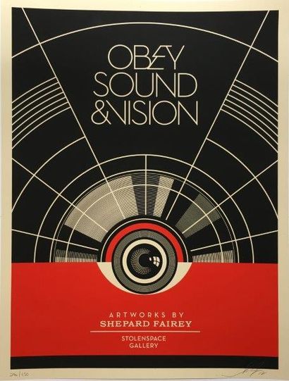 PRINT OBEY Obey Sound & Vision, 2012
Sérigraphie sur papier numéroté 296/450 en bas...
