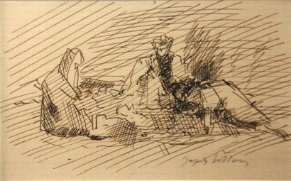 VILLON Jacques (1875-1963) 

La halte 

Encre signée en bas à droite

13,5 x 20 ...