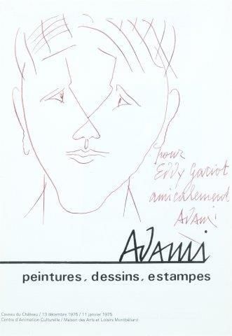 ADAMI Valerio (1935-2005) 
Encre sur parge de garde " Adami peinture, dessin, estampes"...