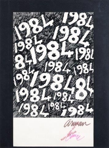 ARMAN (1928-2005) 
Carte de vœux 1984 signé en bas à droite au feutre rose
21 x 35...