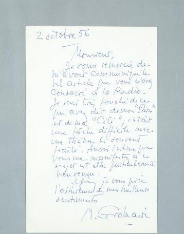 GROMAIRE Marcel (1892-1971) 

Lettre manuscrite adressée par Marcel Gromaire à André...