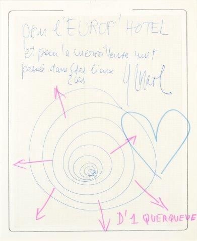 YVARAL (1934-2002) 
Pour l'Europ' Hotel
Bic et feutre sur papier signé
25 x 20 cm...