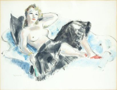 DIGNIMONT André (1891-1965) 
Femme allongée
Aquarelle sur papier signé du tampon...