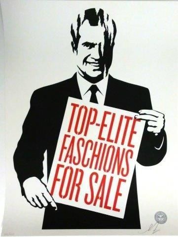 Shepard FAIREY (né en 1970) 
Top Elite Faschions For Sale, 2011
Sérigraphie sur papier,...