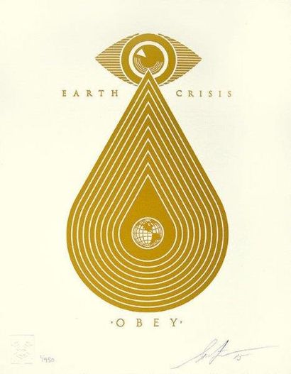 Shepard FAIREY (né en 1970) 
Earth Crisis- Gold Edition - Letterpress Edition, 2015
Sérigraphie...