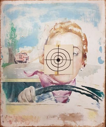 ANONYME ANONYME

Femme au volant, cible

Acrylique sur isorel et collage

61 x 50...
