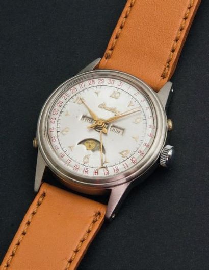 BREITLING (Moon - Triple Calendrier), vers 1950 Montre en acier à complications dans...