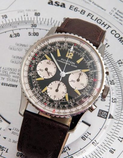 AVIATION / SWISS (Chronographe Réf. 1137), vers 1980 Chronographe d'aviateur. Boîtier...