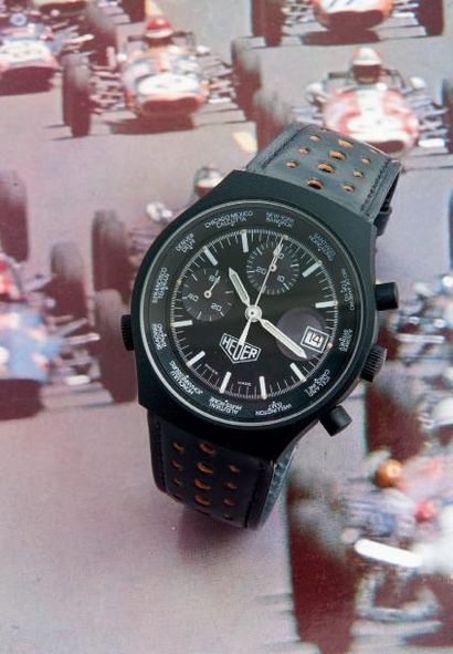 HEUER (Chronographe Pilote / World Time), vers 1978 Chronographe de course en acier...