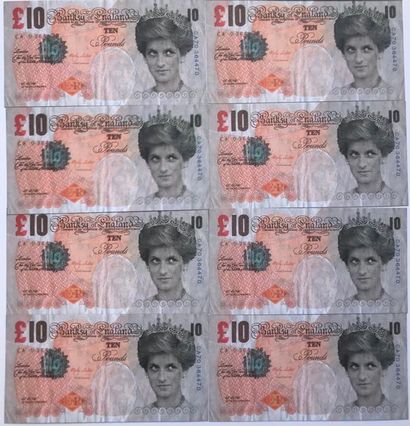 BANKSY (Anglais, né en 1975) Di-Faced Tenners, 10 GBP , note
Huit billets lithographies...