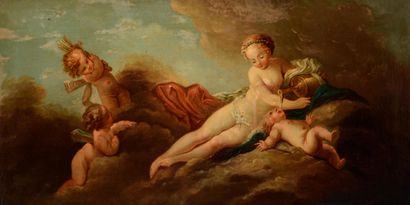 After François Boucher (1703-1770), Venus with cupids among the clouds, 74 x 141... Gazette Drouot