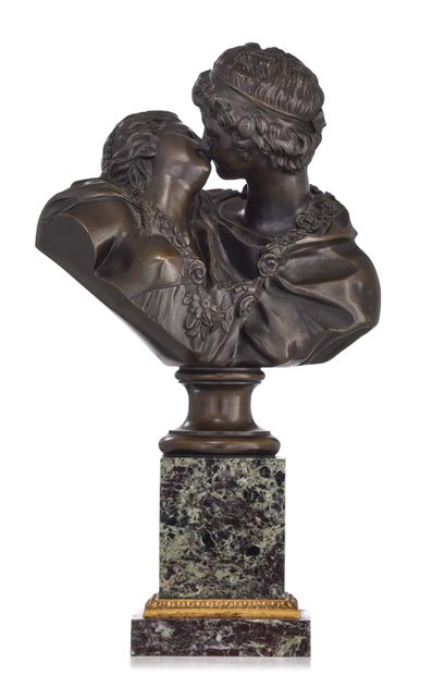 After Jean- Antoine Houdon (1741-1828), the loving couple, patinated bronze on a... Gazette Drouot