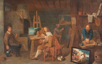 After David III Ryckaert (1612-1661), painters in a studio, 17thC, oil on a called... Gazette Drouot
