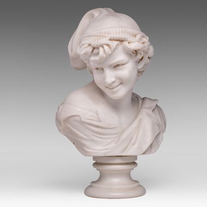 After Jean-Baptiste Carpeaux (1827-1875), 'Le Rieur Napolitian', Carrara marble bust,... Gazette Drouot