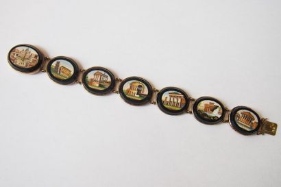 null Bracelet articulé en or 750°/°° à motif de micro mosaïques romaines à décor...