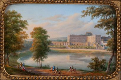 null Ecole française fin XVIIIe début XIXe siècle
Cavaliers devant un château
Plaque...