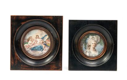 null Ecole française du XIXe siècle
Diane et portrait de jeune femme.
Deux miniatures...