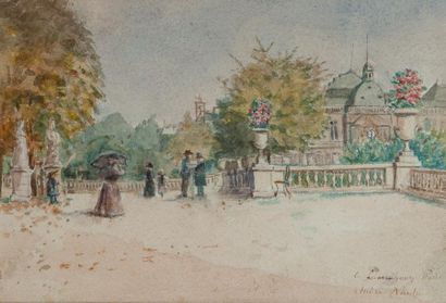 null André NAUTRE 
 " Quai de Passy-Paris" - "Le Luxembourg. Paris". 
Deux aquarelles...