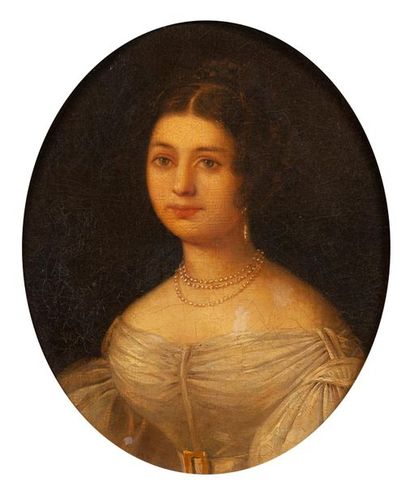 null Ecole française du XIXe siècle
Portrait de jeune femme.
Huile sur toile dans...