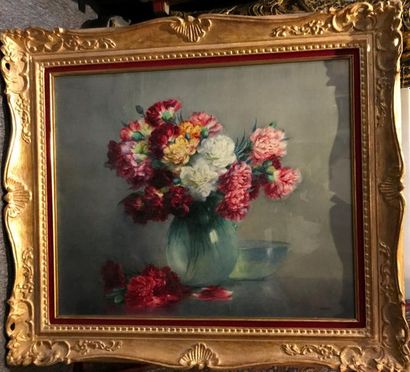null Rosenstock. Bouquet de pivoines. Pastel signé en bas à droite. 53 x 64 cm