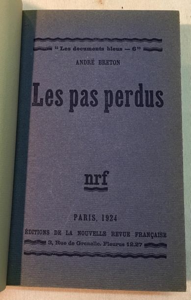 null André BRETON (1896-1966)
Les Pas Perdus.
Paris, NRF, 1924, in-12 relié plein...