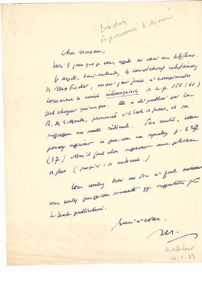 null Henry de MONTHERLANT (1895-1972) Romancier français. 
Lettre autographe signée,...