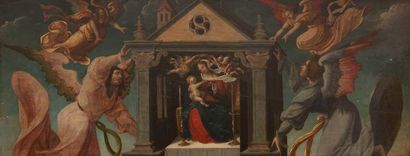 null Ecole FLAMANDE vers 1550, entourage de Lucas de LEYDE
La Vierge en Majesté
Panneau...