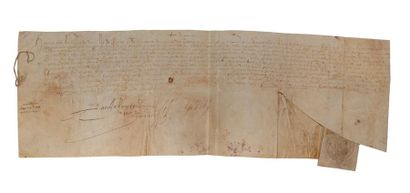 null HENRI IV (1553-1610), Roi de France.
Pièce signée datée de 1603, contresignée...