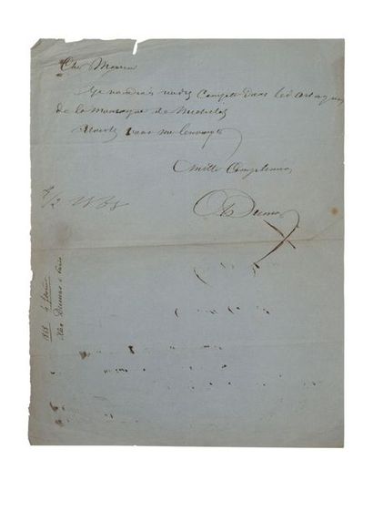 null Alexandre DUMAS (1802-1870), écrivain.
Lettre autographe signée adressée le...