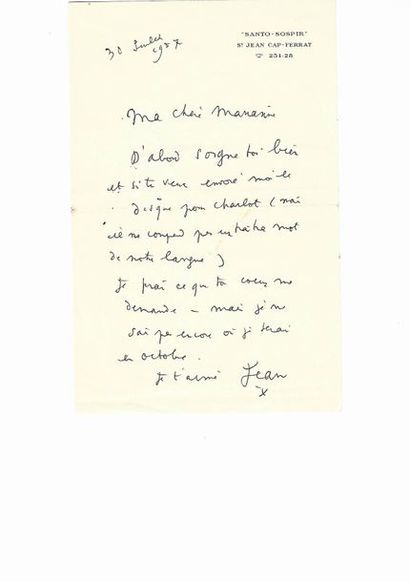 null Jean COCTEAU. Maisons-Laffitte 1889 - Milly-la-Forêt 1963. Poète et dessinateur...