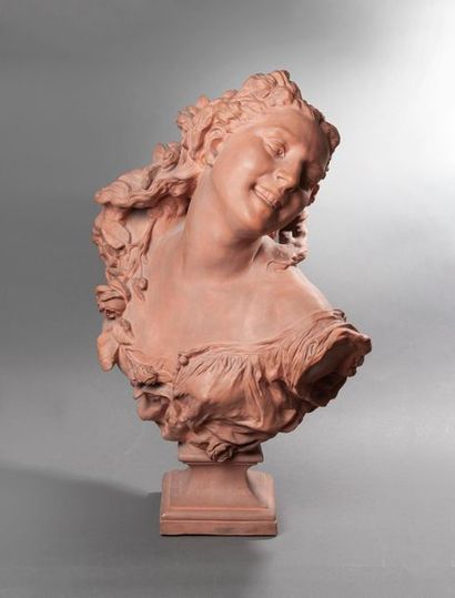 null Jean-Baptiste Carpeaux (1827-1875)
Buste de jeune femme aux roses
Terre cuite...
