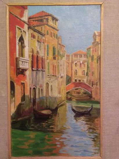 null Venise, 
Huile sur carton entoilé monogrammée UC94 en bas à droite. 
29,5 x...