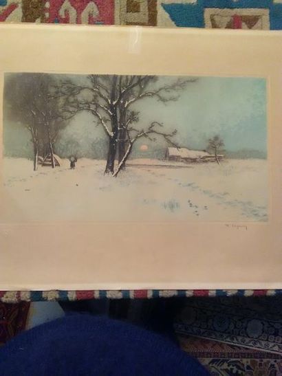 null René LIGERON (1880-?)
Paysage en hiver
Eau-forte signée en bas à droite, 
45...