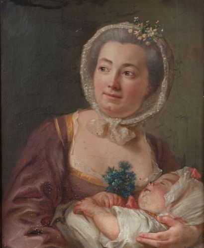 null Attribué à Anne Dorothea LISZEWSKA THERBUSCH
(1721 – 1782)
Mère et son enfant
Toile
56...