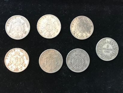null 7 pièces de 5 F argent : 6 Napoléon III (1867 et 1869) et un Louis Napoléon...