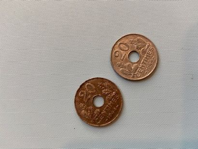 null Etat Français (1940-1944), Lot de 2 pièces de 20 Centimes 1944.