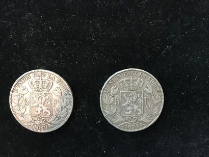 null 2 pièces de 5 F Belges argent : Léopold 1er (1849), Léopold II (1873)
Poids...
